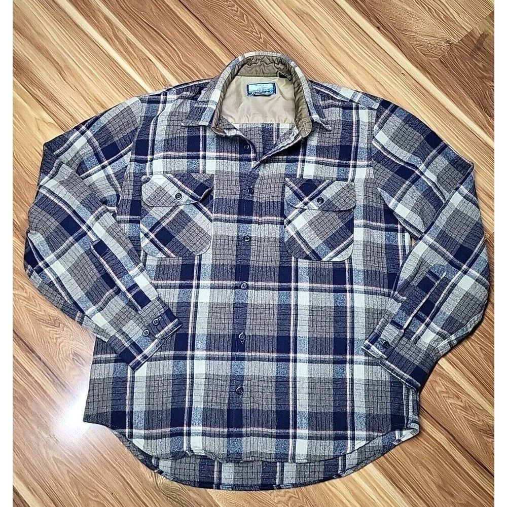 Vtg Fieldmaster Wool Blend Tartan Plaid Long Sleeve Button Up Shirt Mens‎ Medium